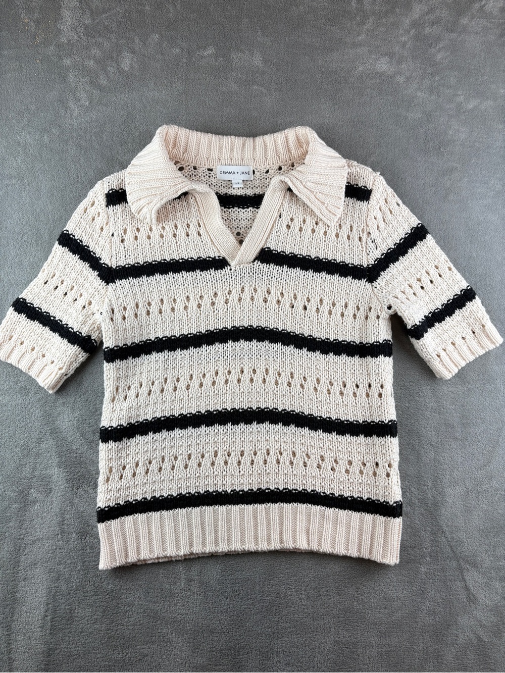 Gemma + Jane Pointelle Polo Sweater SMALL